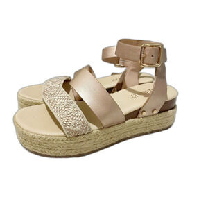 Sophie 17 Rose Gold Wedge Espadrille Sandals Girls Size 2 Strappy Summer Spring